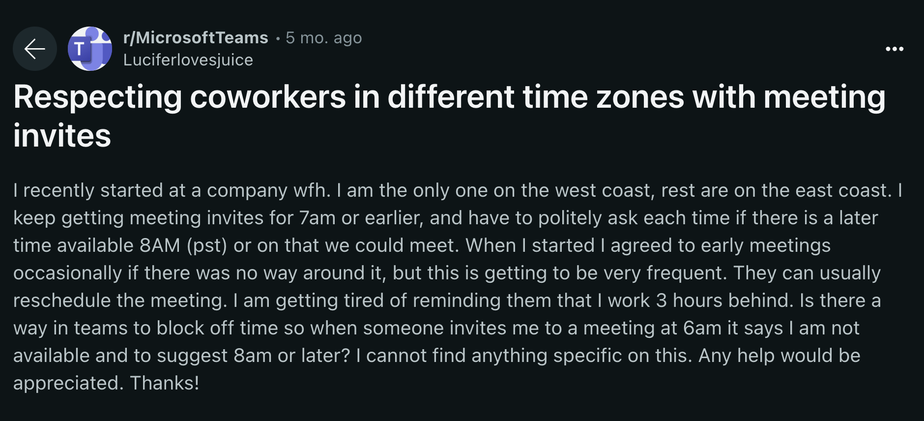 Respecting coworkers in different time zones with meeting invites reddit